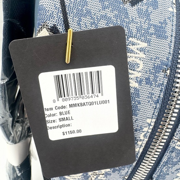 MCM New With Tags Logo Monogrammed Jacquard & Leather Blue Backpack - Picture 4 of 14